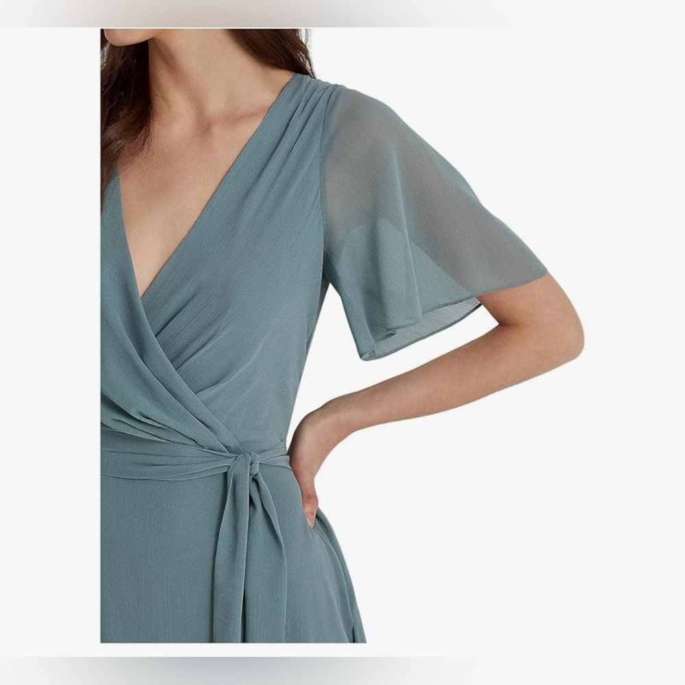 Lauren Ralph Lauren Womens Green Ruffled Chiffon Fit & Flare Dress NWT - Picture 9 of 12